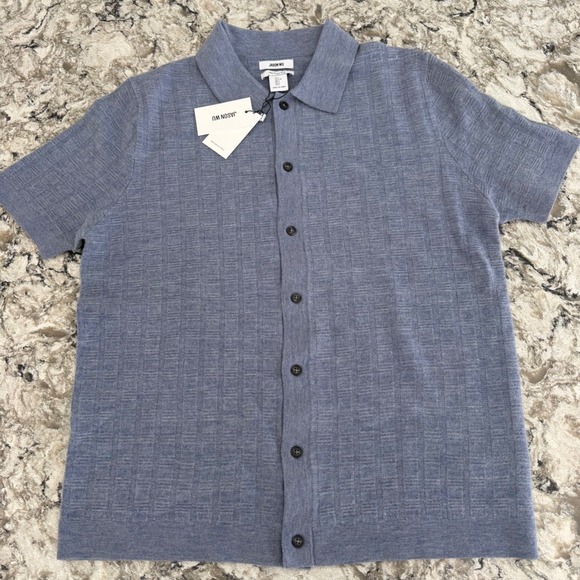 Jason Wu Other - Jason Wu Men's Knit Button Down Shirt Short Sleeve 100% Merino Wool Blue L NWT